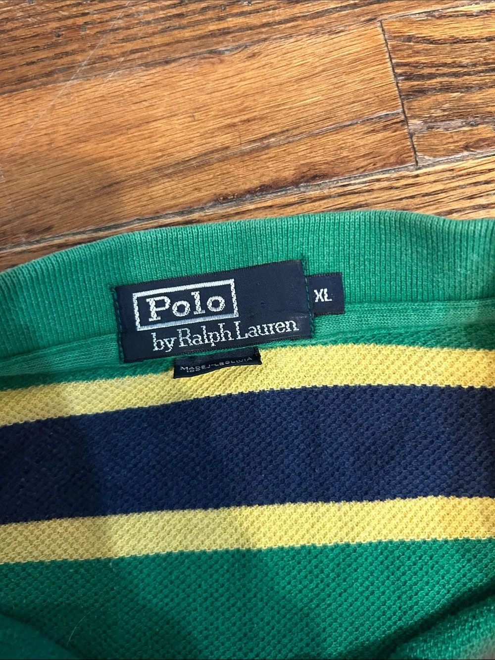 Ralph Lauren Green, Navy & Yellow Striped Rugby Polo